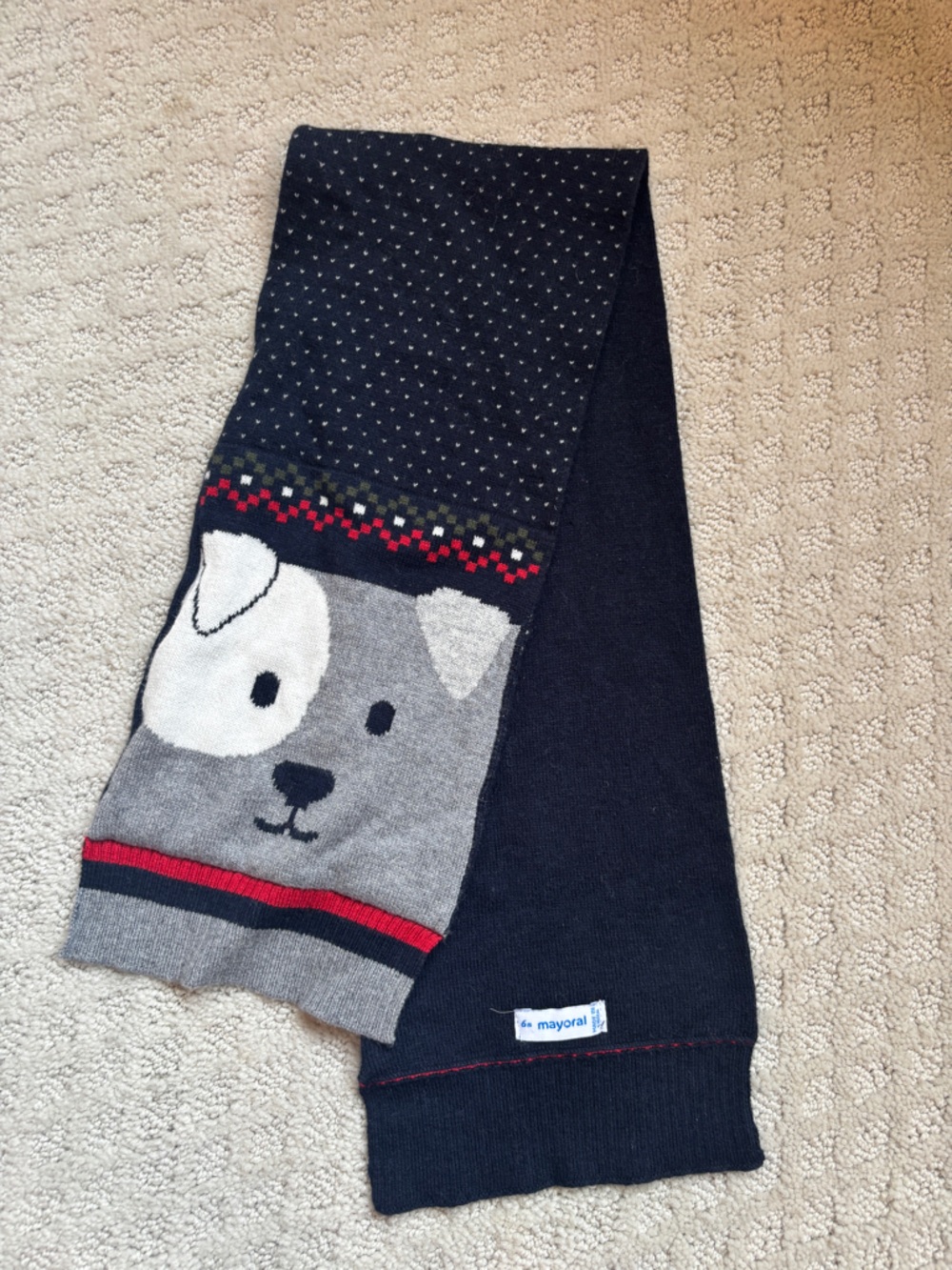 Mayoral Gray, Navy & Red Bear Knit Scarf